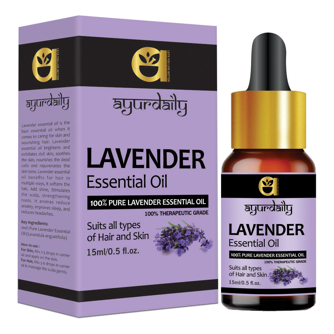 Ayurdaily Lavender Essential Oil 100% Pure, Natural and Undiluted for Hair,  Skin and Face (15 ml) - Ayurdaily